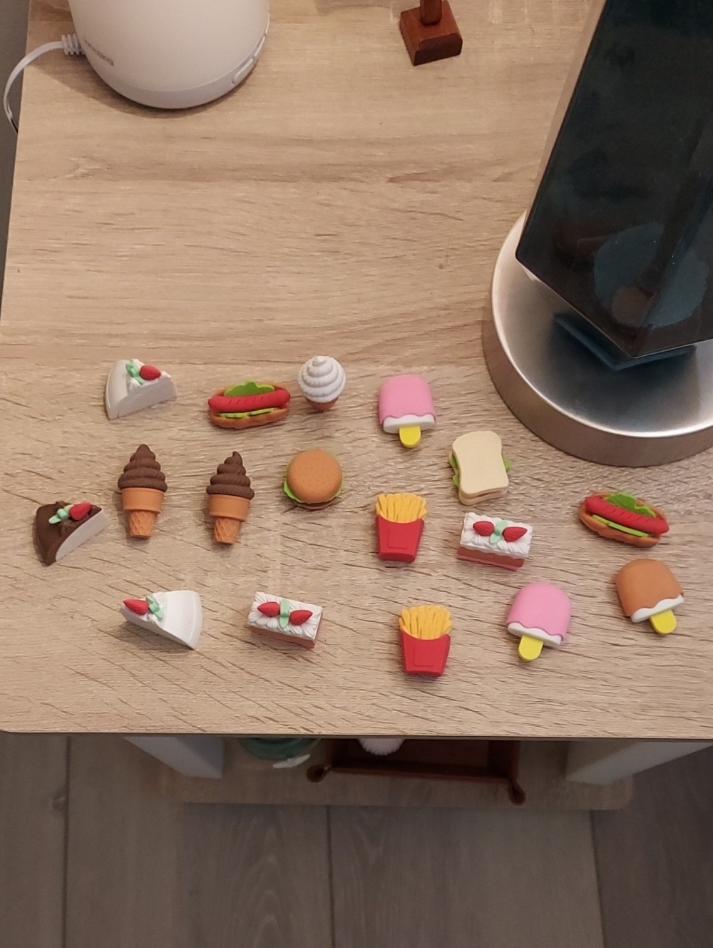 3d Food-Themed Eraser Set - Pink, Red, Brown, Yellow, White